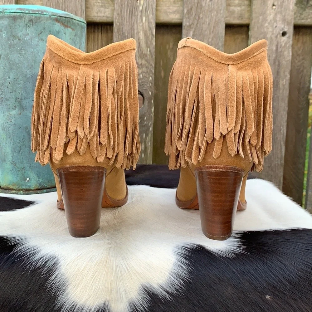FRYE NEW ❤️ Llana Fringe Suede Leather Western Ankle Bootie Boots Size 8.5 - Picture 6 of 11